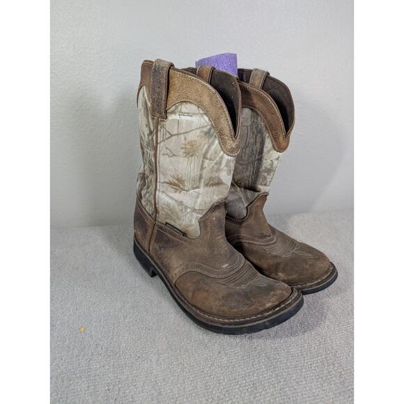 Justin Work Boots Men’s 11.5 EE Brown Leather Realtree Camo Waterproof WK4675 main image 4